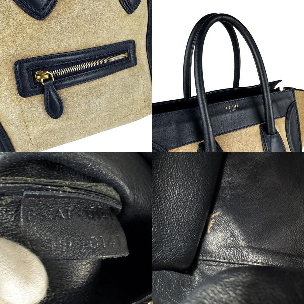 Celine Luggage Shopper Handbag Suede Leather Beige Tan Navy Blue - Picture 4 of 4